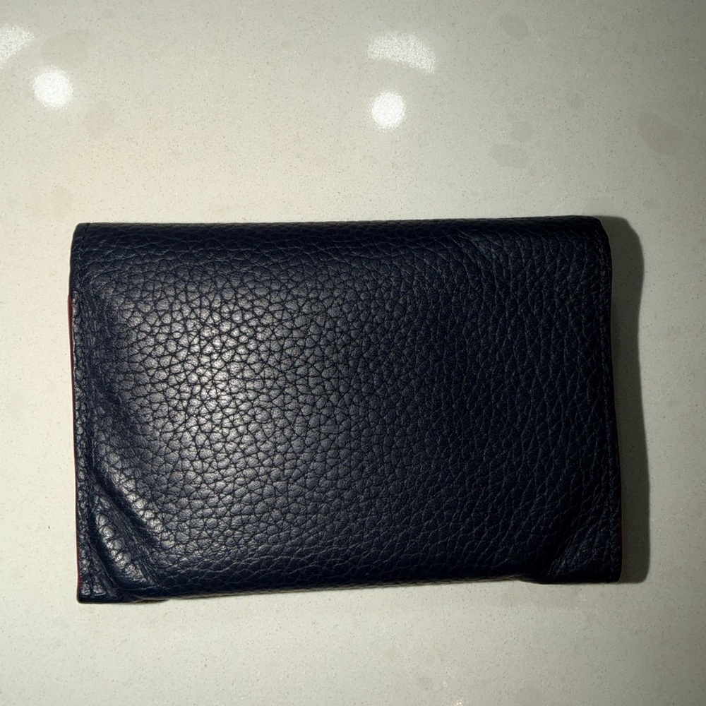 SOLD Louis Vuitton Lockme Compact Wallet Navy Blue Red Trim Gold LV Clasp + COA - Picture 10 of 11
